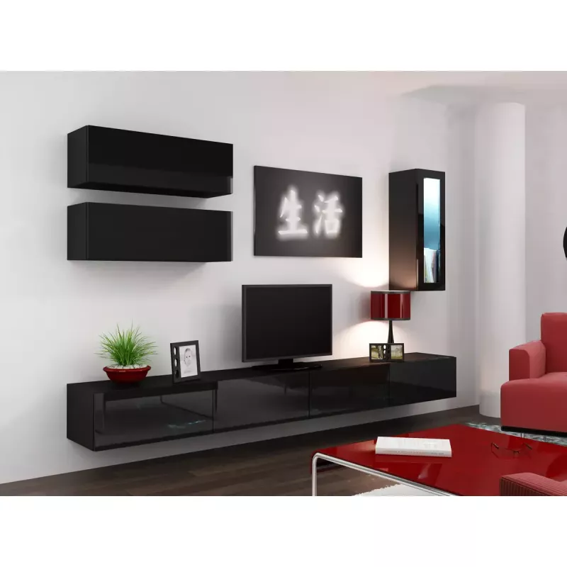 Armario de almacenamiento cama meble VIGO 90 — de pared, 900×350×320 mm, negro/negro brillo