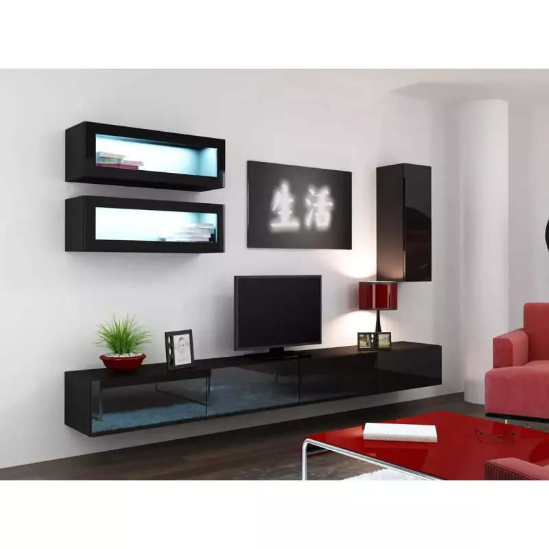 Armario de almacenamiento cama meble VIGO 90 — de pared, 900×350×320 mm, negro/negro brillo