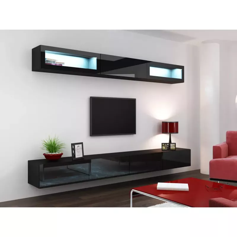 Armario de almacenamiento cama meble VIGO 90 — de pared, 900×350×320 mm, negro/negro brillo