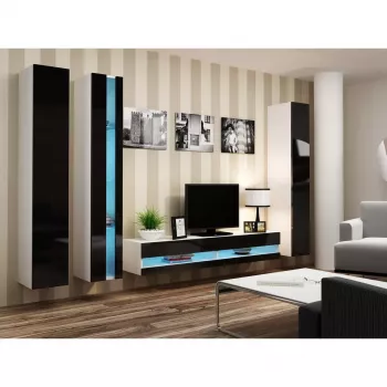 Estantería de pared cama meble VIGO NEW 180×40×30 cm blanco/negro brillo
