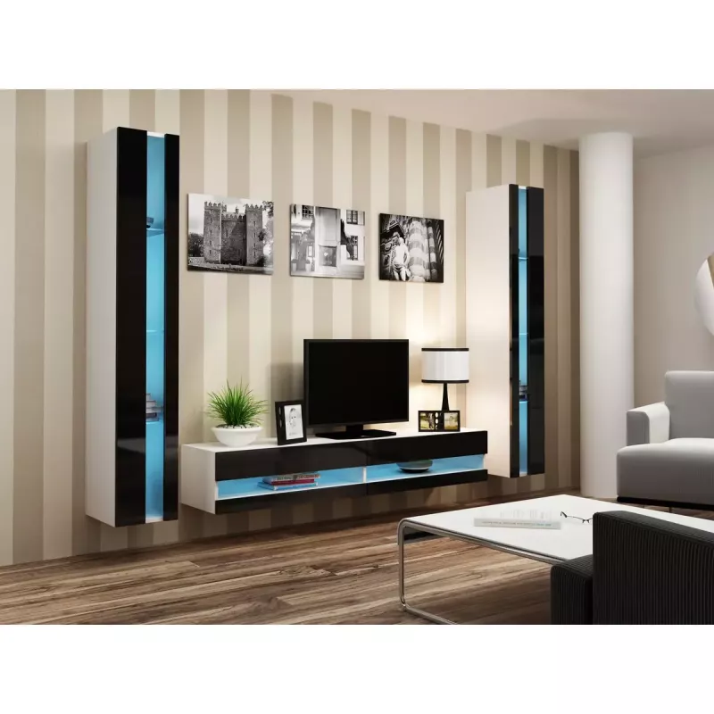 Estantería de pared cama meble VIGO NEW 180×40×30 cm blanco/negro brillo