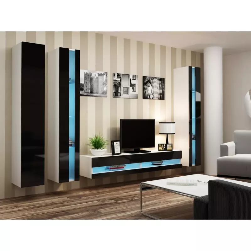 Estantería de pared cama meble VIGO NEW 180×40×30 cm blanco/negro brillo