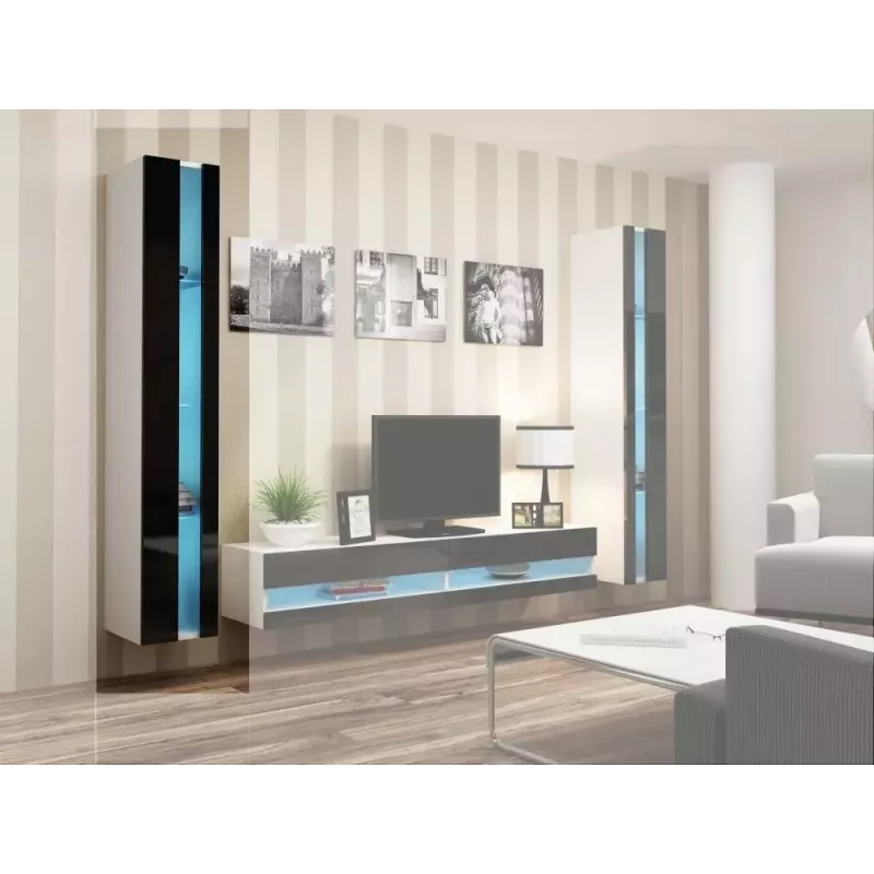 Estantería de pared cama meble VIGO NEW 180×40×30 cm blanco/negro brillo