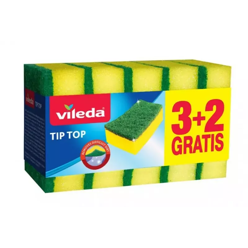 Estropajo VILEDA Tip-Top pack de 5, paños de fibra rectangulares 70×90×30 mm, amarillo