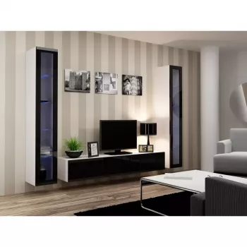 Soporte de TV cama meble VIGO 180 — 1800×400×300 mm, parte superior blanca, marco blanco, tablero de partículas