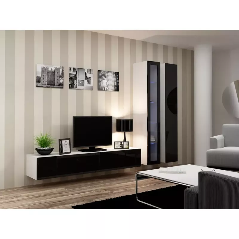 Soporte de TV cama meble VIGO 180 — 1800×400×300 mm, parte superior blanca, marco blanco, tablero de partículas