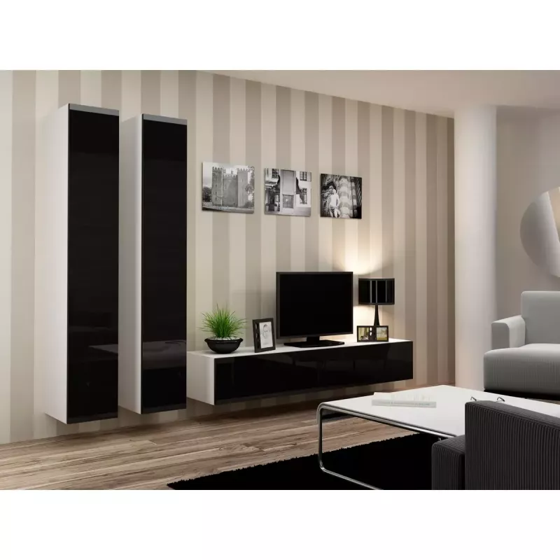 Soporte de TV cama meble VIGO 180 — 1800×400×300 mm, parte superior blanca, marco blanco, tablero de partículas