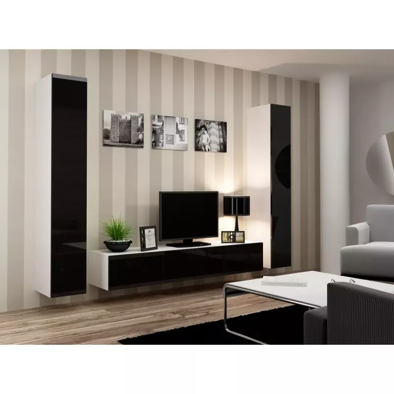 Soporte de TV cama meble VIGO 180 — 1800×400×300 mm, parte superior blanca, marco blanco, tablero de partículas