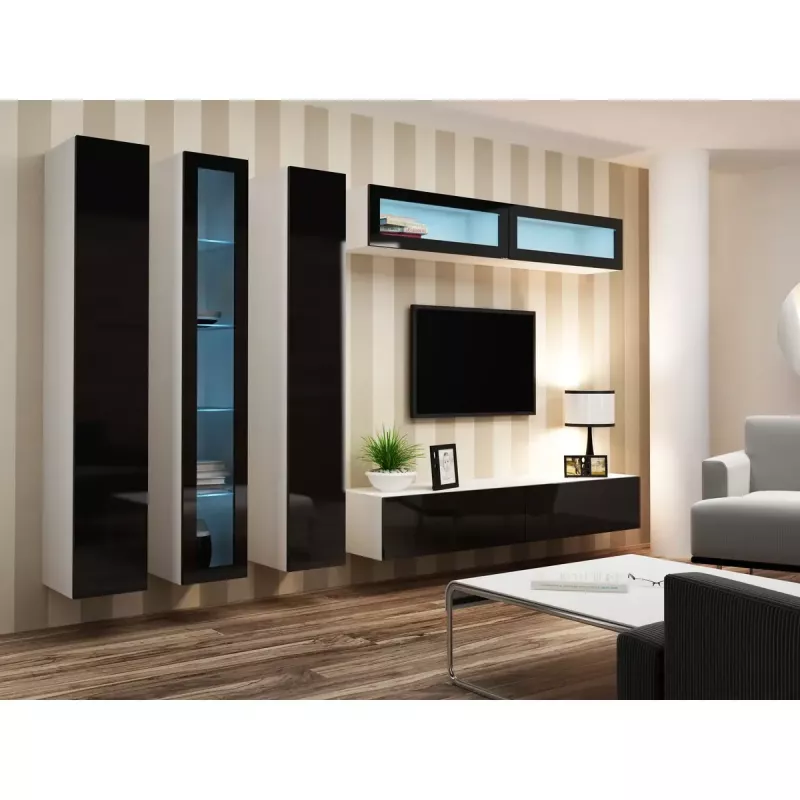 Soporte de TV cama meble VIGO 180 — 1800×400×300 mm, parte superior blanca, marco blanco, tablero de partículas
