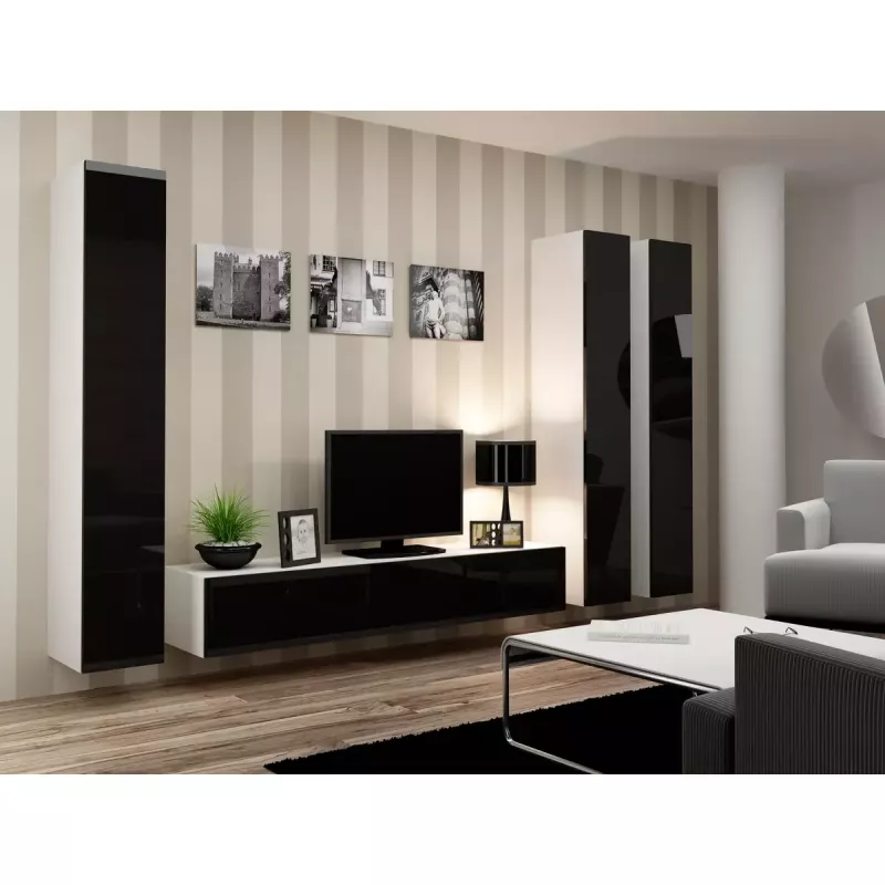 Soporte de TV cama meble VIGO 180 — 1800×400×300 mm, parte superior blanca, marco blanco, tablero de partículas