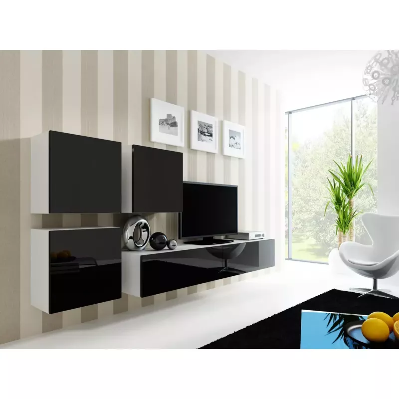 Soporte de TV cama meble VIGO 180 — 1800×400×300 mm, parte superior blanca, marco blanco, tablero de partículas