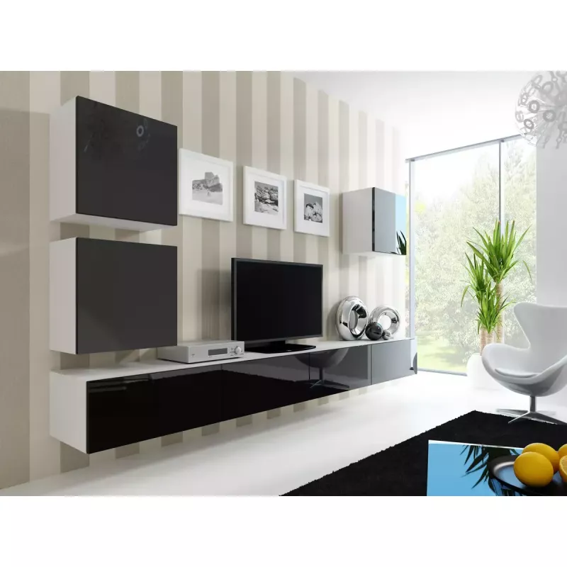Soporte de TV cama meble VIGO 180 — 1800×400×300 mm, parte superior blanca, marco blanco, tablero de partículas