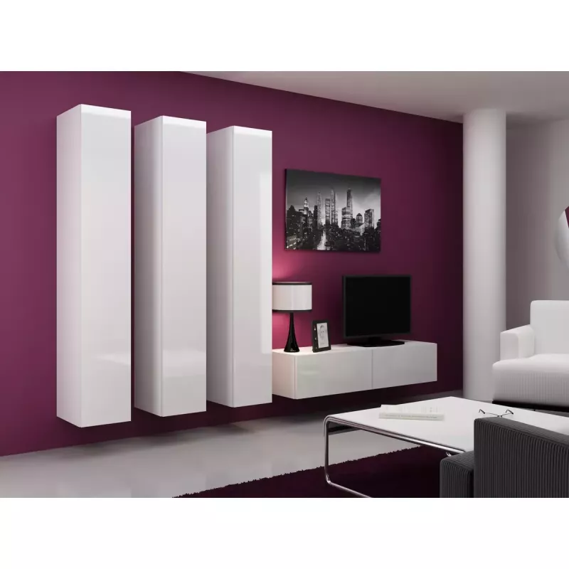 Soporte de TV Cama Meble VIGO 140, 1400×400×300 mm, parte superior blanco brillante, tablero de partículas, marco blanco