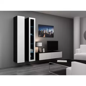Soporte de TV cama meble VIGO 140 — 1400×400×300 mm, superficie de tablero de partículas, negro/blanco brillante