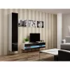 Mueble bajo de TV Cama Meble VIGO NEW 30/140/40 – 1400×400×300 mm, parte superior blanca, tablero de partículas, marco blanco, blanco/negro brillante
