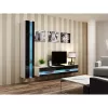 Mueble bajo de TV Cama Meble VIGO NEW 30/140/40 – 1400×400×300 mm, parte superior blanca, tablero de partículas, marco blanco, blanco/negro brillante