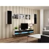 Mueble bajo de TV Cama Meble VIGO NEW 30/140/40 – 1400×400×300 mm, parte superior blanca, tablero de partículas, marco blanco, blanco/negro brillante