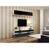 Mueble bajo de TV Cama Meble VIGO NEW 30/140/40 – 1400×400×300 mm, parte superior blanca, tablero de partículas, marco blanco, blanco/negro brillante