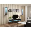 Mueble bajo de TV Cama Meble VIGO NEW 30/140/40 – 1400×400×300 mm, parte superior blanca, tablero de partículas, marco blanco, blanco/negro brillante