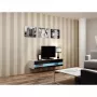 Mueble bajo de TV Cama Meble VIGO NEW 30/140/40 – 1400×400×300 mm, parte superior blanca, tablero de partículas, marco blanco, blanco/negro brillante