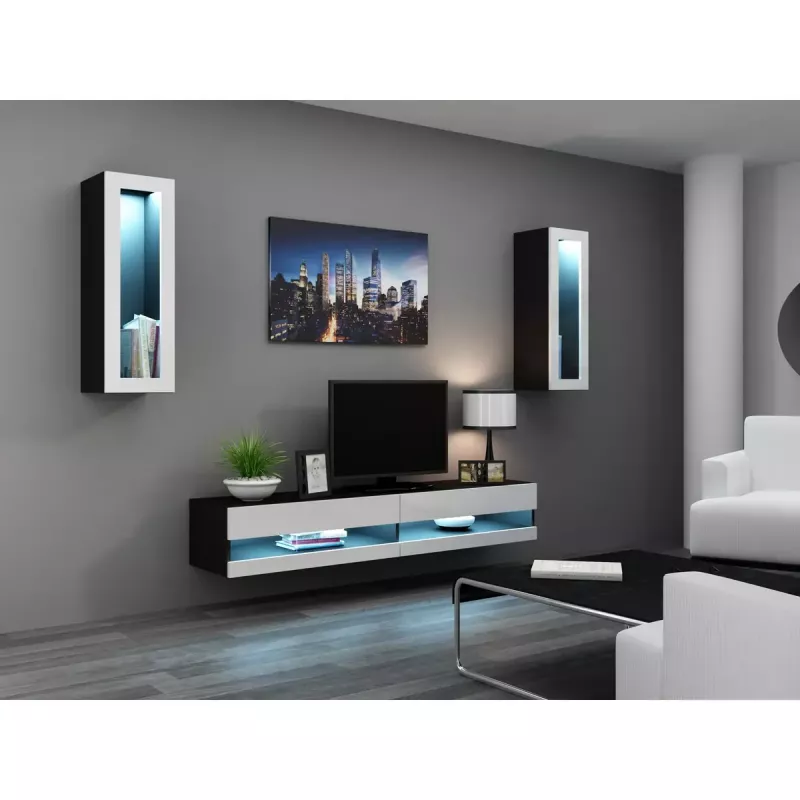 Soporte de TV Cama Meble VIGO NEW 30/140/40, 1400×400×300 mm, parte superior negra, tablero de partículas, marco negro