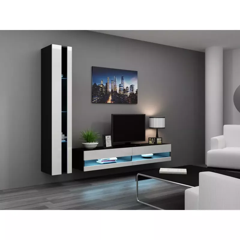 Soporte de TV Cama Meble VIGO NEW 30/140/40, 1400×400×300 mm, parte superior negra, tablero de partículas, marco negro