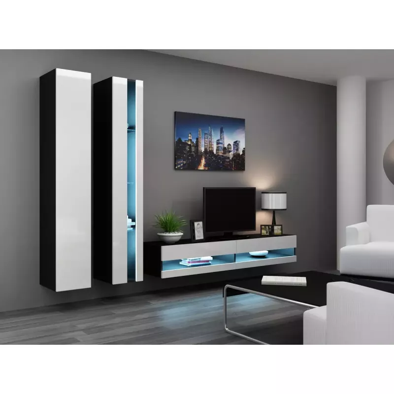 Soporte de TV Cama Meble VIGO NEW 30/140/40, 1400×400×300 mm, parte superior negra, tablero de partículas, marco negro
