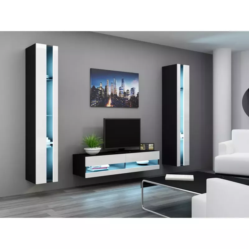 Soporte de TV Cama Meble VIGO NEW 30/140/40, 1400×400×300 mm, parte superior negra, tablero de partículas, marco negro