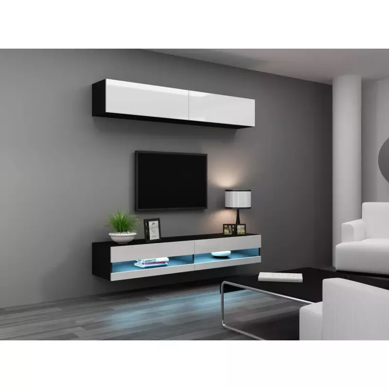 Soporte de TV Cama Meble VIGO NEW 30/140/40, 1400×400×300 mm, parte superior negra, tablero de partículas, marco negro