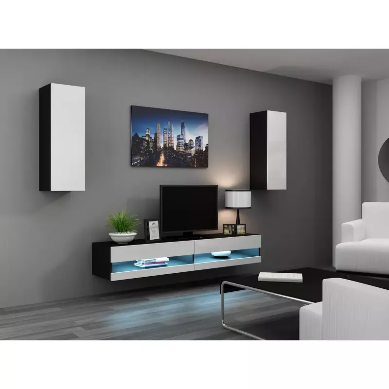 Soporte de TV Cama Meble VIGO NEW 30/140/40, 1400×400×300 mm, parte superior negra, tablero de partículas, marco negro