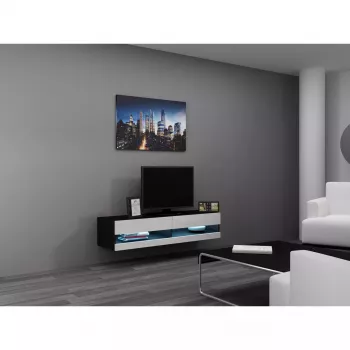 Soporte de TV Cama Meble VIGO NEW 30/140/40, 1400×400×300 mm, parte superior negra, tablero de partículas, marco negro
