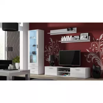 Mueble bajo de TV cama meble SOHO 180 — 1800×430×370 mm, parte superior blanca (tablero de partículas), marco blanco