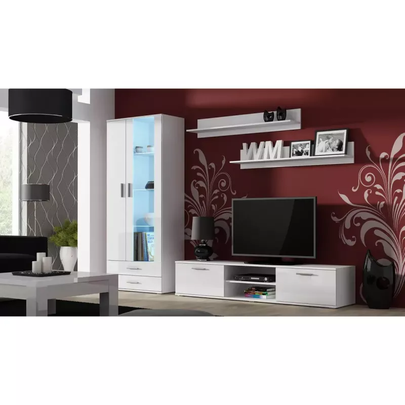 Cama Meble SOHO 180 mueble de TV, blanco / blanco brillante