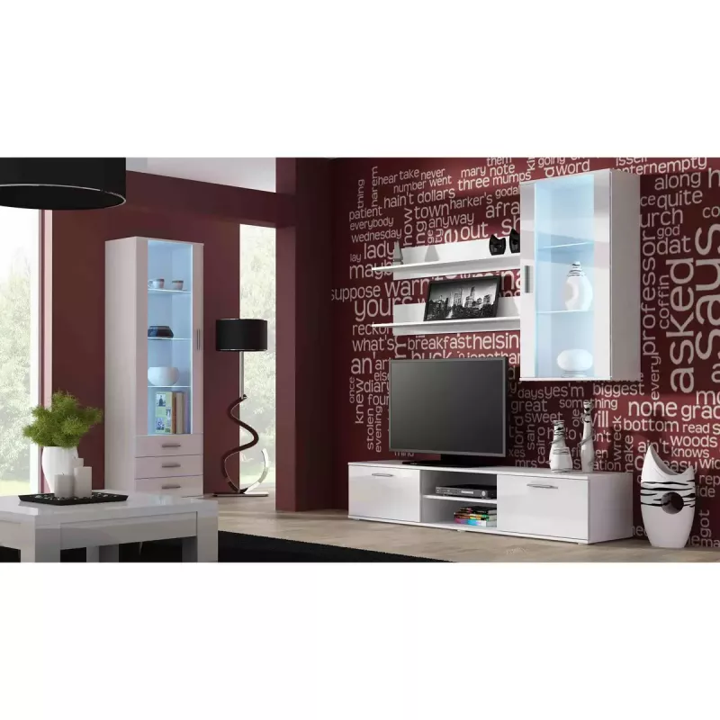 Cama Meble SOHO 180 mueble de TV, blanco / blanco brillante