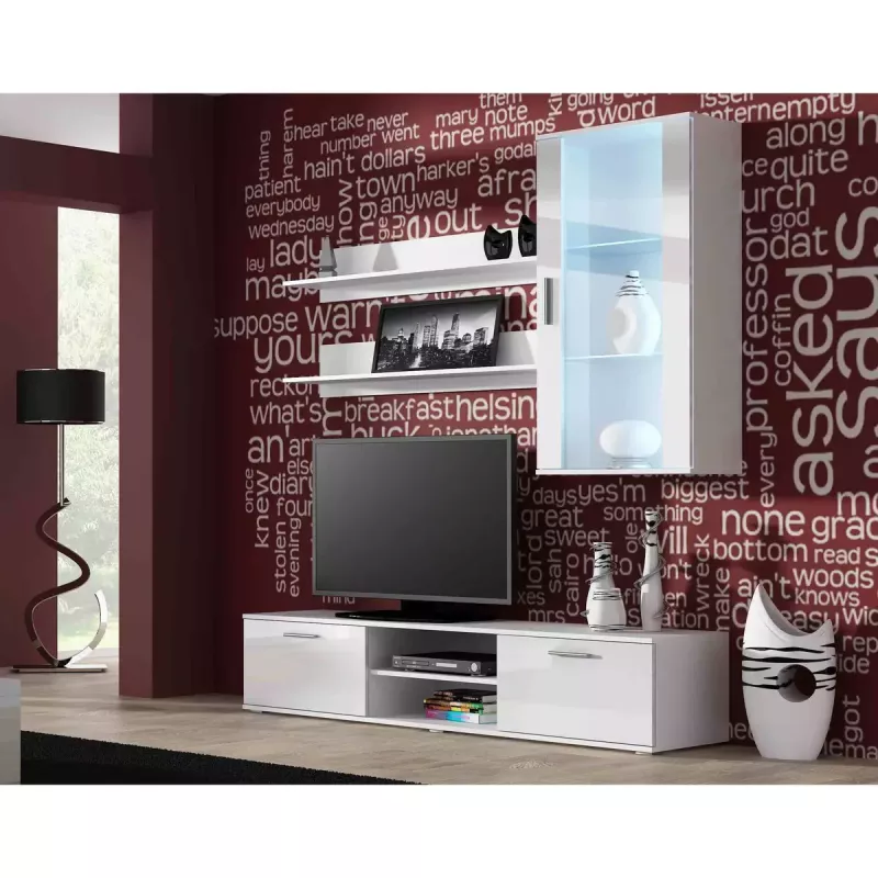Cama Meble SOHO 180 mueble de TV, blanco / blanco brillante