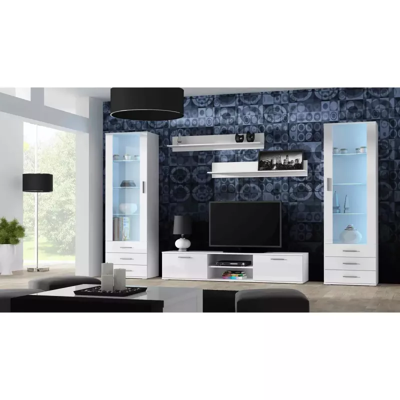 Cama Meble SOHO 180 mueble de TV, blanco / blanco brillante