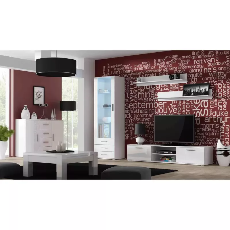 Cama Meble SOHO 180 mueble de TV, blanco / blanco brillante