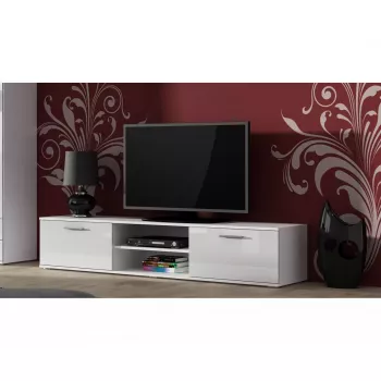 Mueble bajo de TV cama meble SOHO 180 — 1800×430×370 mm, parte superior blanca (tablero de partículas), marco blanco
