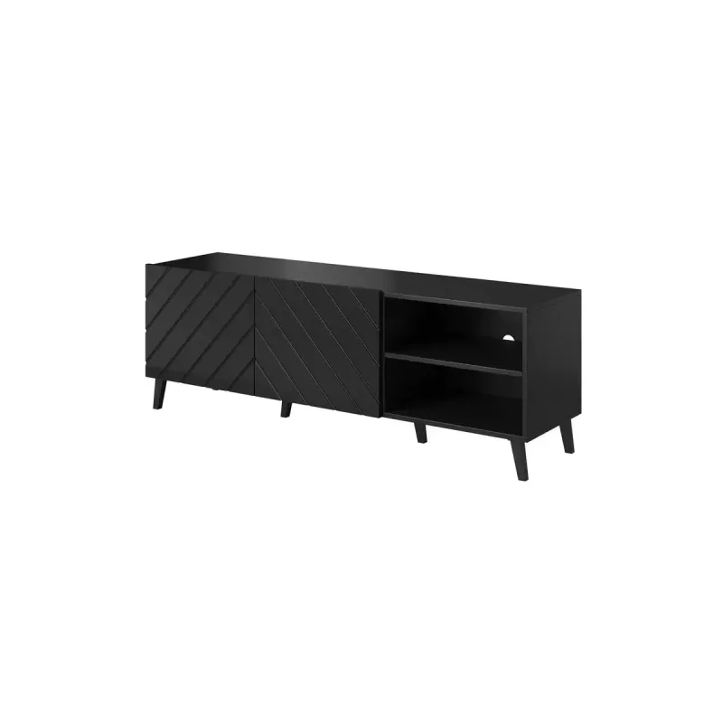 Mueble de TV cama meble ABETO 150x42x52 cm, negro brillante, tablero MDF, marco negro