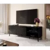 Mueble de TV cama meble ABETO 150x42x52 cm, negro brillante, tablero MDF, marco negro