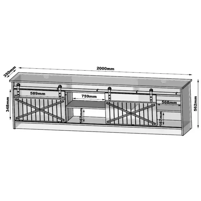 Mueble TV Cama Meble GRANERO RTV, acabado roble Wotan, 2000×350×567 mm