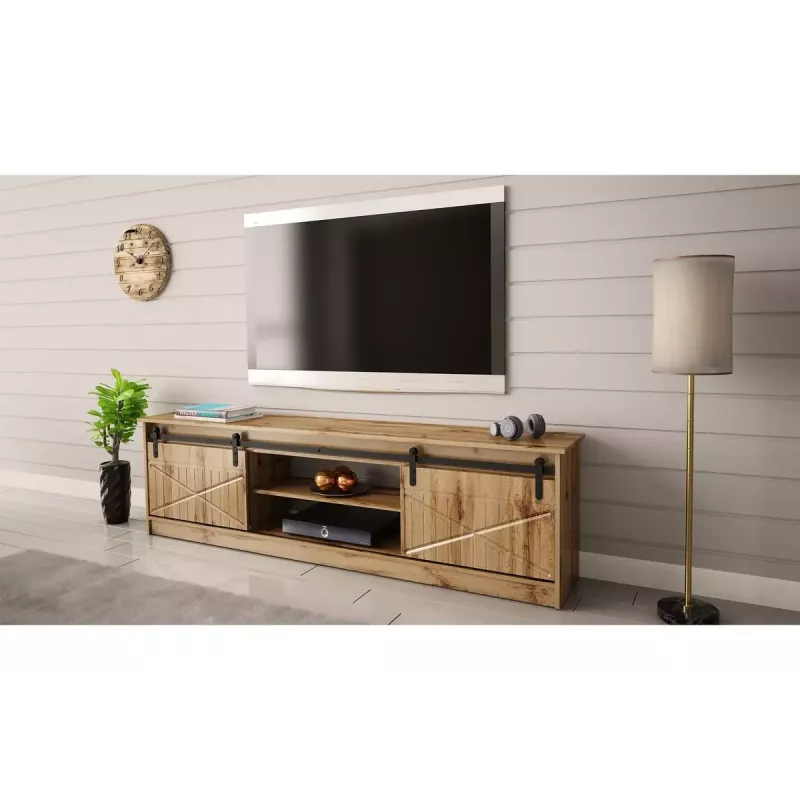Mueble TV Cama Meble GRANERO RTV, acabado roble Wotan, 2000×350×567 mm