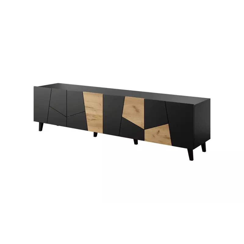 Mueble TV cama meble ETNA 200×42×52 cm, parte superior negra mate, marco de roble