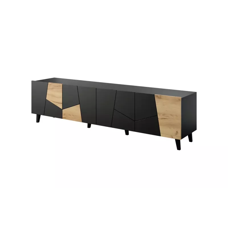 Mueble TV cama meble ETNA 200×42×52 cm, parte superior negra mate, marco de roble
