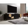 Mueble TV cama meble ETNA 200×42×52 cm, parte superior negra mate, marco de roble