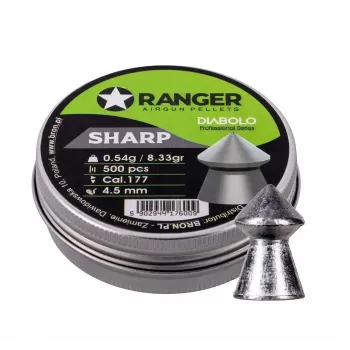 Balines diábolo RANGER PRORO.45.500.S — 4,5 mm Diabolo punta afilada, 500 uds., dispensador de aluminio