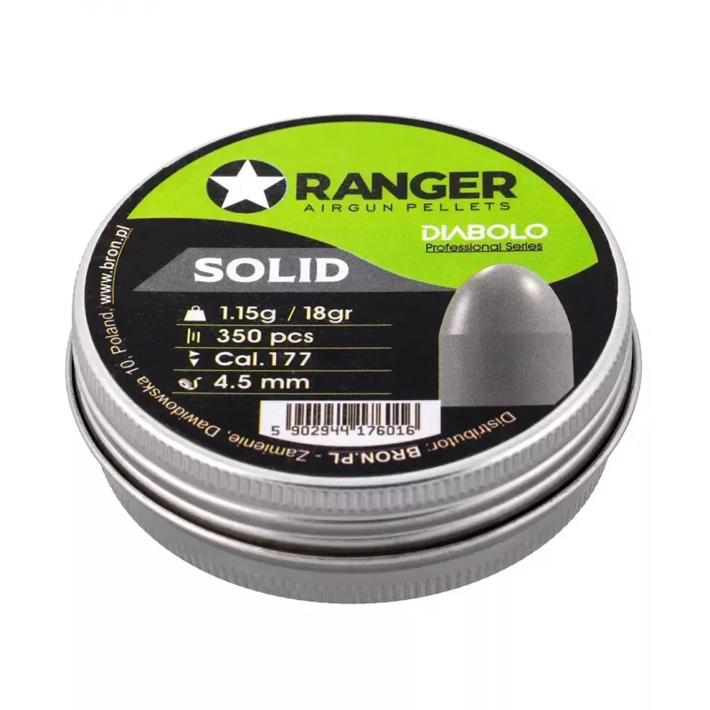 RANGER Diabolo Professional Solid PRORO.45.350 balines para armas de aire comprimido 4,5 mm, semirredondos, 1,15 g, 350 uds.
