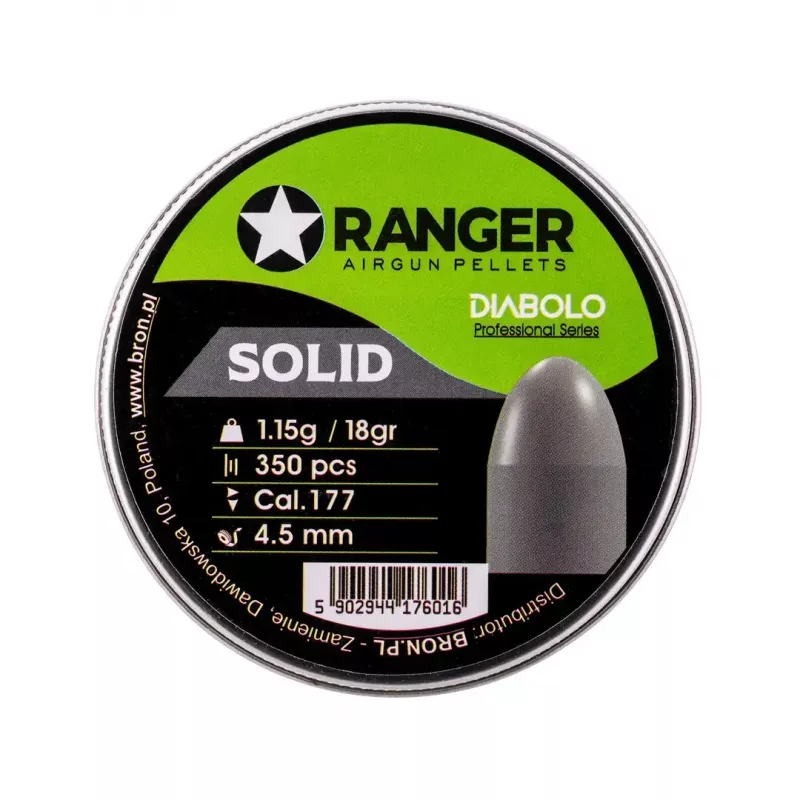 RANGER Diabolo Professional Solid PRORO.45.350 balines para armas de aire comprimido 4,5 mm, semirredondos, 1,15 g, 350 uds.
