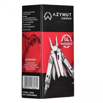 Multiusos AZYMUT H2038 Multitool de tamaño completo — 14 herramientas, 16,2 cm abierto, 10,1 cm plegado, 264 g, acero 420/7CR13, funda de cuero