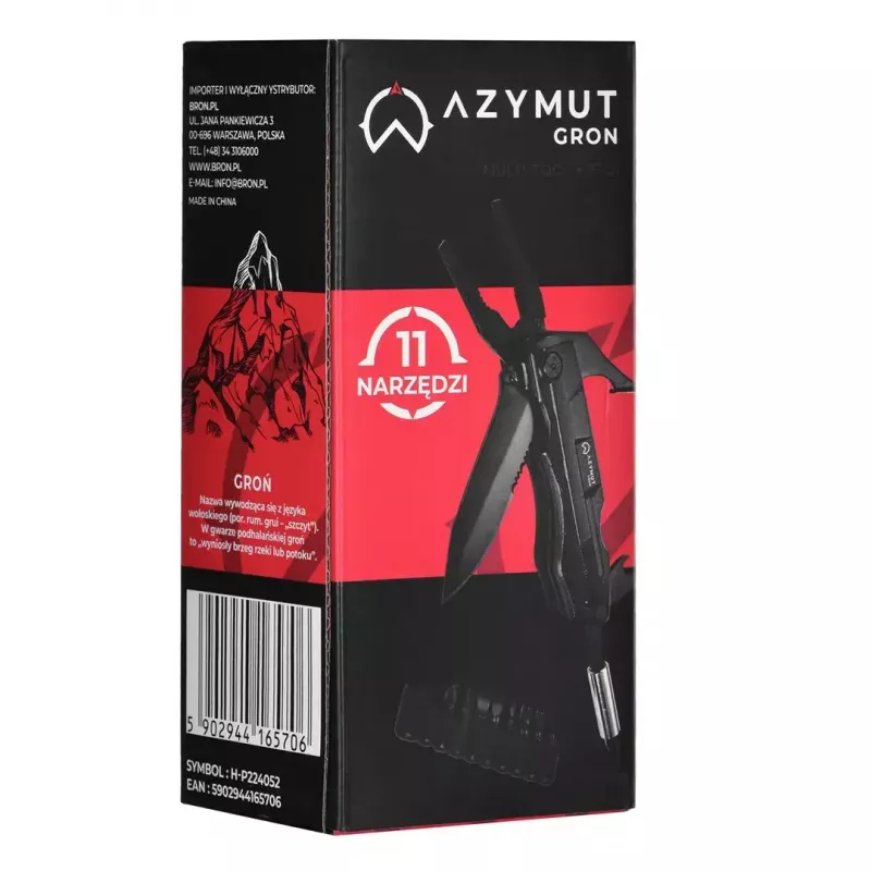 AZYMUT Gron H-P224052 herramienta multiusos, 11 herramientas + 9 puntas + funda